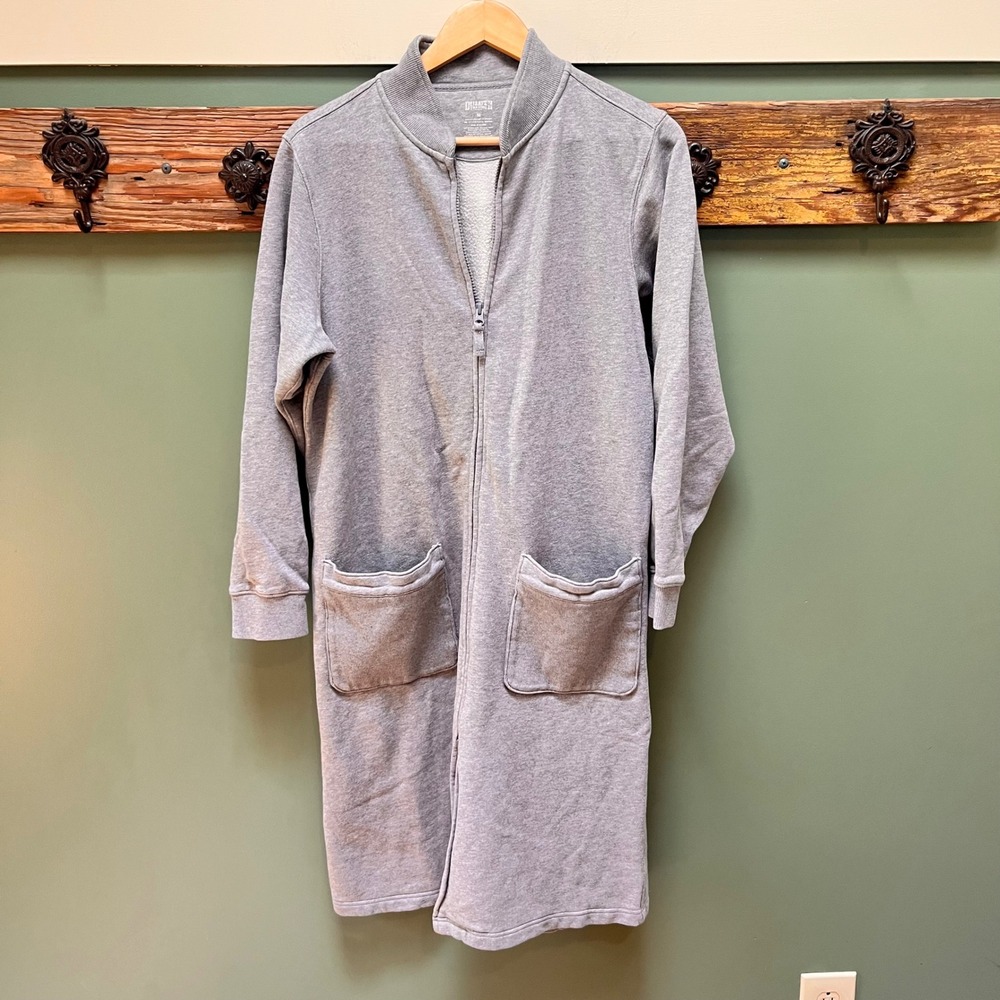 Duluth Trading Co Womens Heather Gray Zip Up Long Sweatshirt Robe Duster Medium